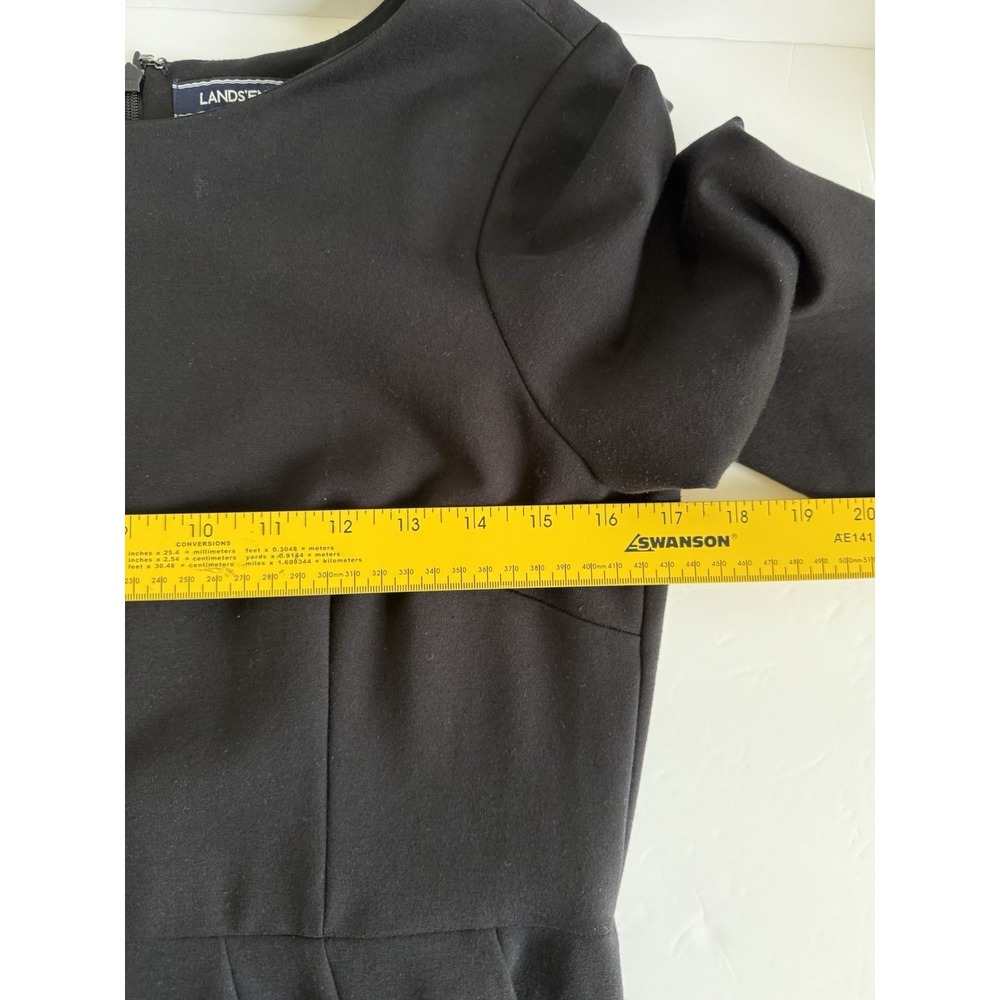 Lands' End Sheath Dress 12P Black Career Minimalist Capsule Scuba 3/4 Sleeve - Picture 8 of 10